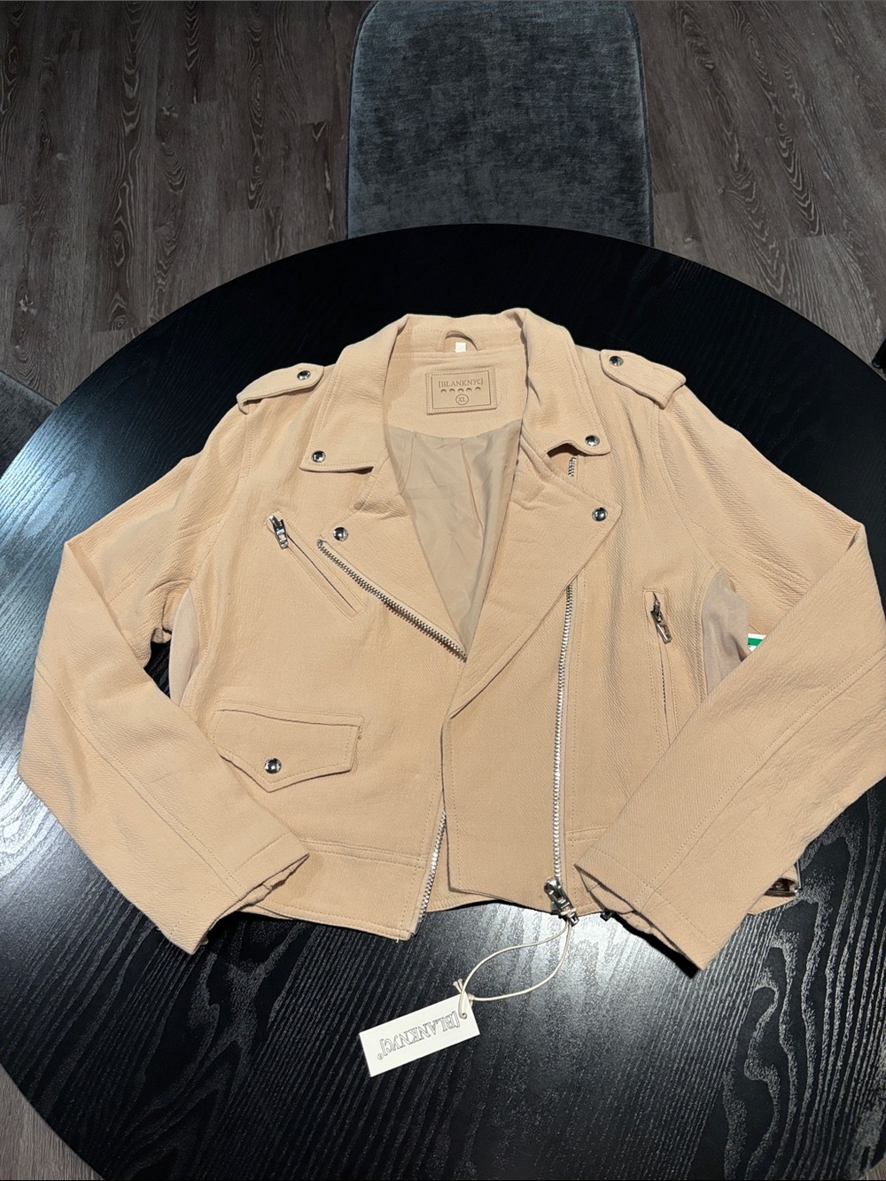 Blank NYC Tan Cropped Moto Jacket with Silver Hardware US XL NWT